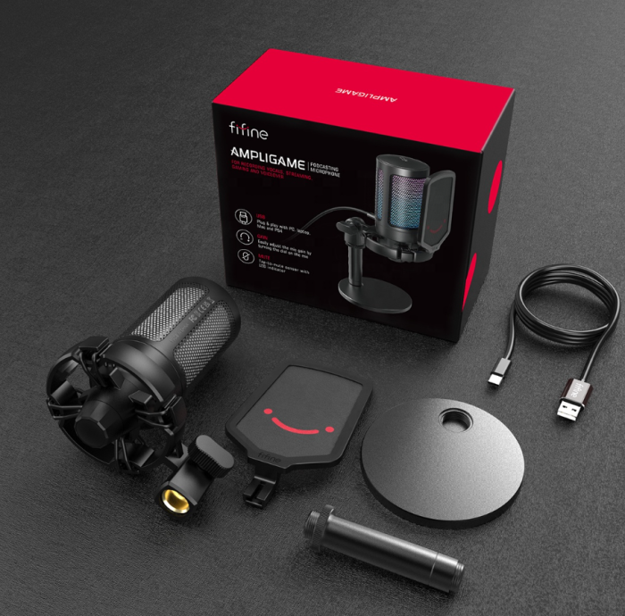 Мікрофон конденсаторний ігровий з поп-фільтром Fifine A6 RGB Ampligame