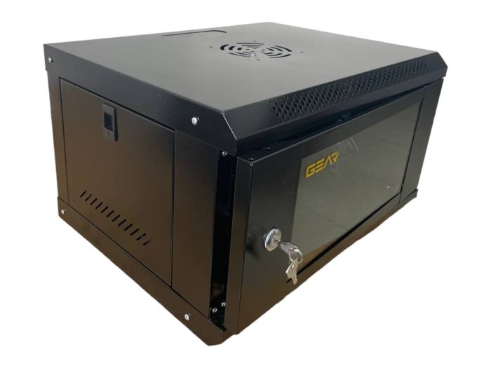 Шафа серверна настінна з полицею GEAR 6U 19'' 530x400x300 мм., Чорна
