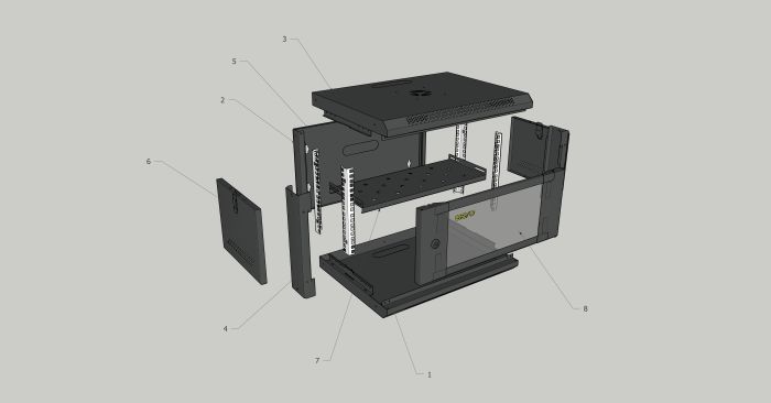 Шафа серверна настінна з полицею GEAR 12U 19'' 530x400x600 мм., Чорна