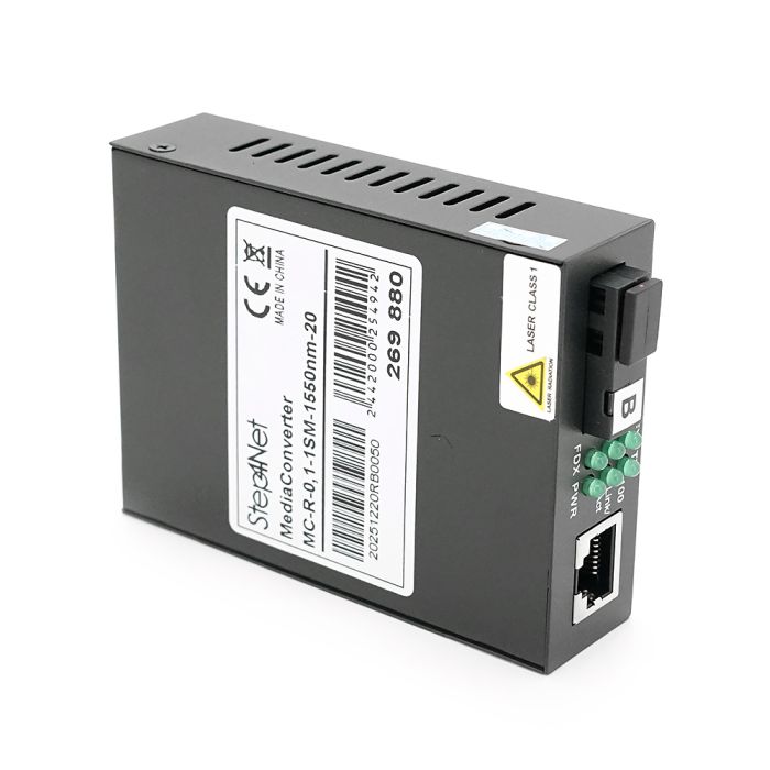 Медіаконвертер Step4Net MC-R-0,1-1SM-1550nm-20-LFP, 1550 WDM одноволоконний Full/Half duplex, SC 20km (0+70°C), + блок живлення 5V 1A Q50