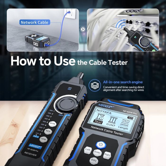 Тестер кабельний RJ45, RJ11 з PoE, Wire Mapping, трасошукач NOYAFA