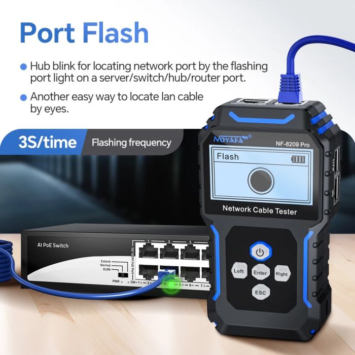 Тестер кабельний RJ45, RJ11 з PoE, Wire Mapping, трасошукач NOYAFA