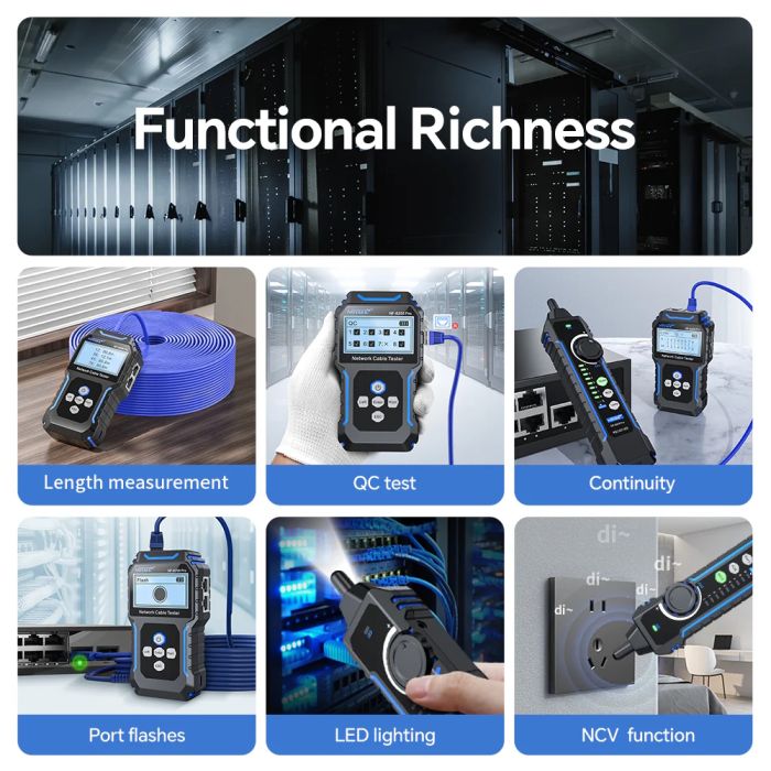 Тестер кабельний RJ45, RJ11 з PoE, Wire Mapping, трасошукач NOYAFA