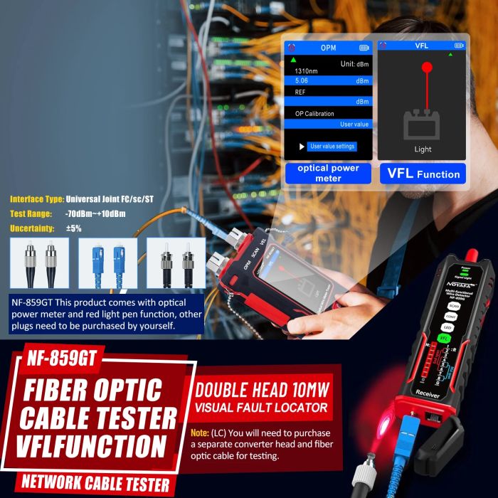 Тестер кабельний RJ45, RJ11 з PoE, PING, OPM, VFL, WireMap, трасошукач NOYAFA