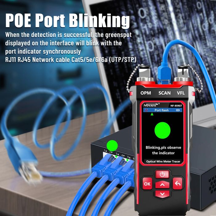 Тестер кабельний RJ45, RJ11 з PoE, PING, OPM, VFL, WireMap, трасошукач NOYAFA