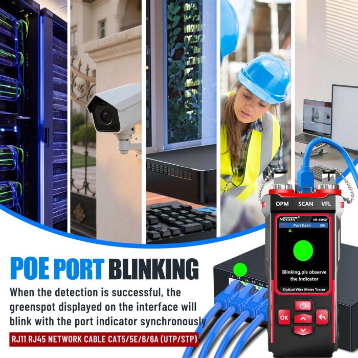 Тестер кабельний RJ45, RJ11 з PoE, PING, OPM, VFL, WireMap, трасошукач NOYAFA