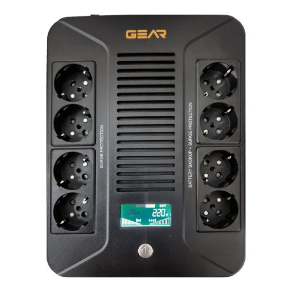 Пристрій безперебійного живлення GEAR, UPS 1000VA, 600W, AVR, 8Schuko, plastic case USB+RJ45 (GU-1000PLUS6)