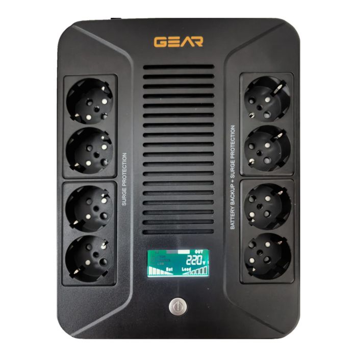 Пристрій безперебійного живлення GEAR, UPS 1000VA, 600W, AVR, 8Schuko, plastic case USB+RJ45 (GU-1000PLUS6)