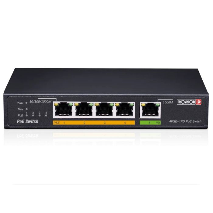 Некерований PoE-комутатор Provision-ISR POES-0460G+1G(HPD)-V2 з 4 портами PoE, живлення від PoE