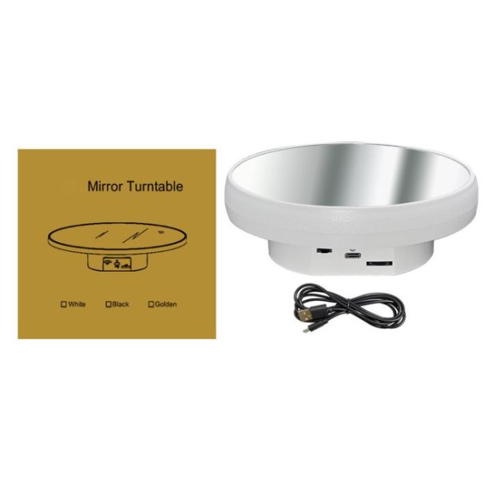 Поворотний стіл для зйомки 16см білий дзеркальний USB/AAA Puluz TBD0606196501