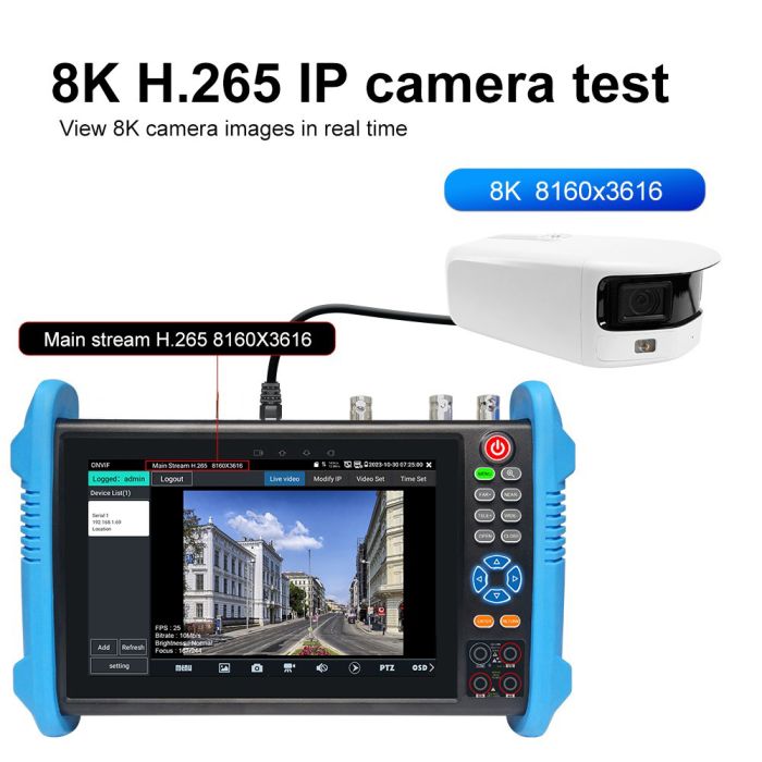 Тестер відеокамер RV-ZTest108P-3T із сенсорним екраном, SFP, PoE++