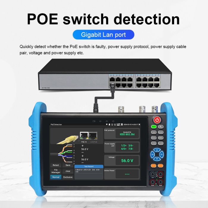 Тестер відеокамер RV-ZTest108P-3T із сенсорним екраном, SFP, PoE++