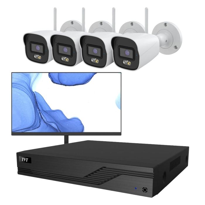 Комплект IP-відеонагляду на 4 камери з монітором TVT IP-Video Kit 4x5Mp (B) WiFi Monitor: 4 циліндричні 5Mp WiFi відеокамери + 4-канальний 8Mp відеореєстратор + FullHD монітор