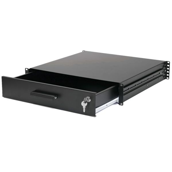 Скринька висувна для документів 19" з замком, 2U 450 глибина, чорна